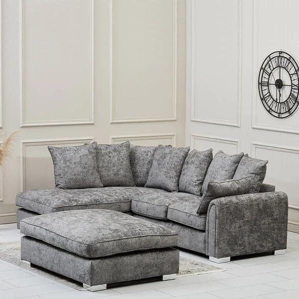 Alaska L-Shape Corner Sofa | 3–4 Seater Modular Couch | Pearl, Light & Dark Grey | LH/RH Sectional Set with Footstool
