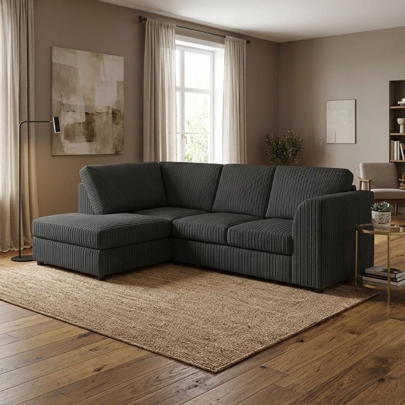 Dylan Jumbo cord Full Back Corner sofa (Black, Left Hand Corner)