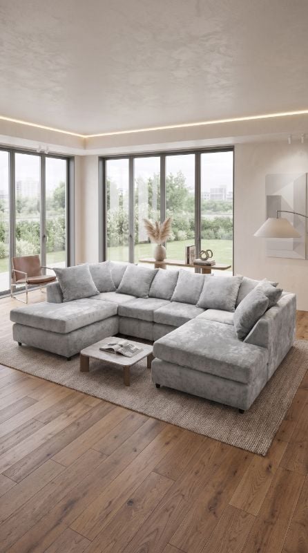 Bishop Luxury Chenille U Shape Sofa – Large Corner Sofa 5 Seater UK