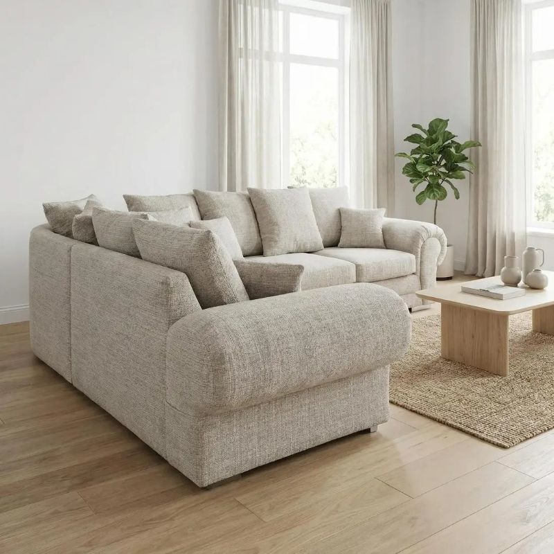 Verona Modern Chenille Corner Sofa – Spacious Deep Seats & Sleek Angular Arms