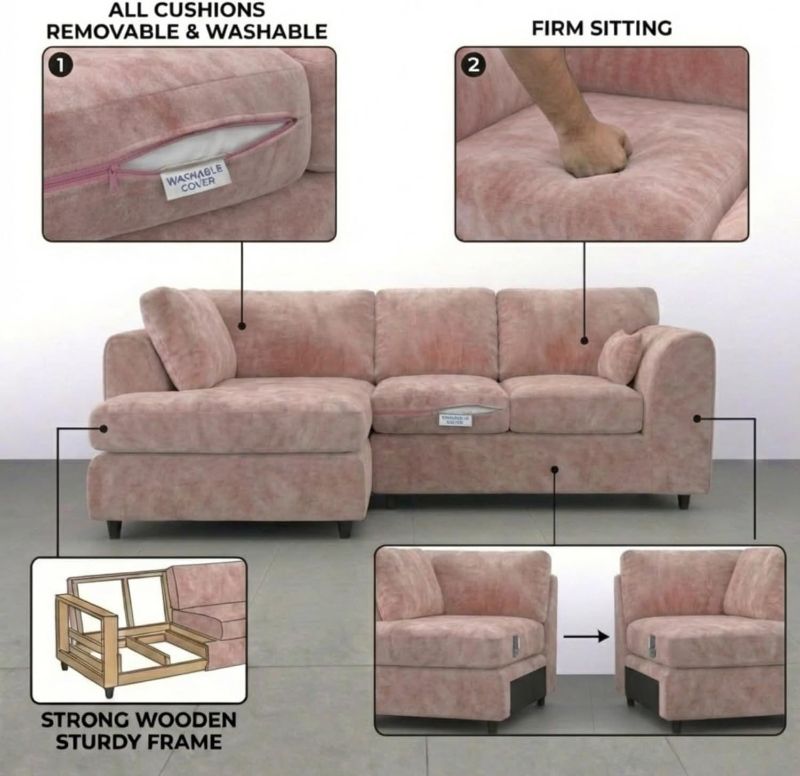 Dylan Left Hand Facing Couch for Living Room (Pink)