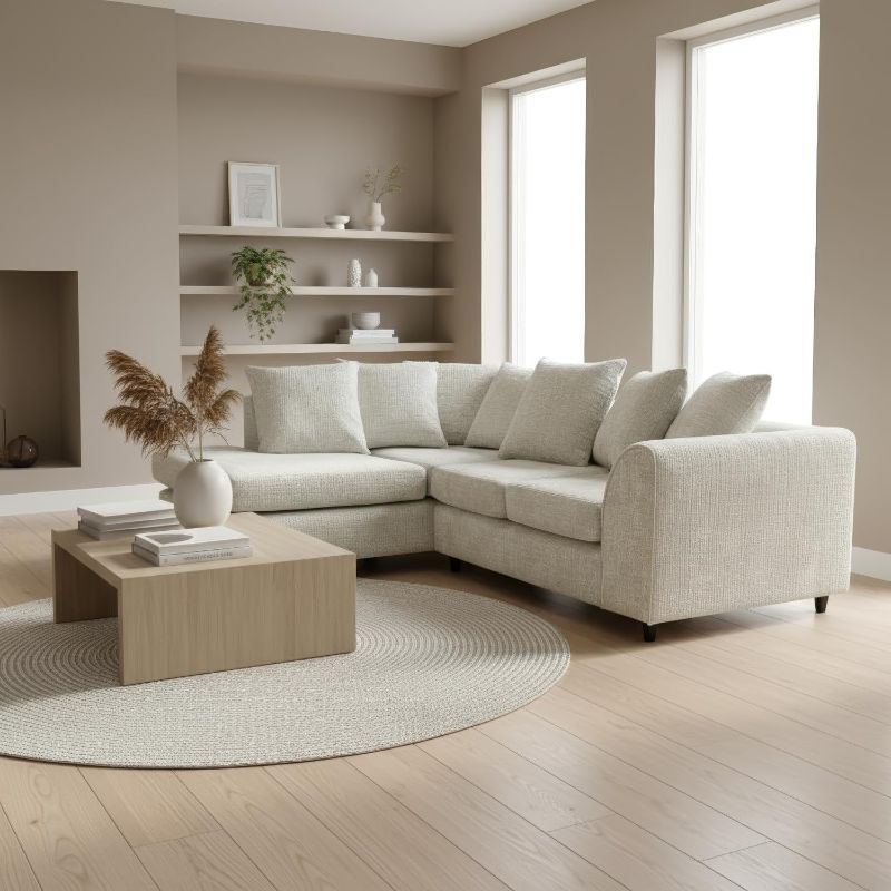 Chenille L-Shape Corner Sofa with Chaise | Modern Curved Design | Deep Seats & Extra-Wide Padded Arms