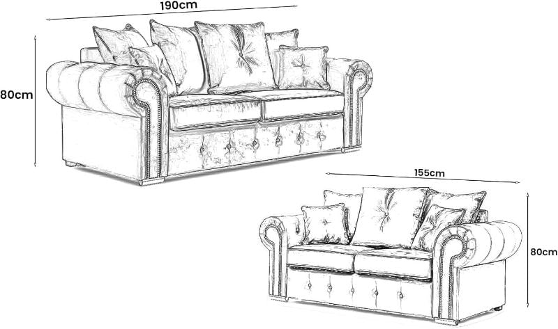 Soft Blue Plush Velvet 3+2 Seated Fabric Sofas Suite