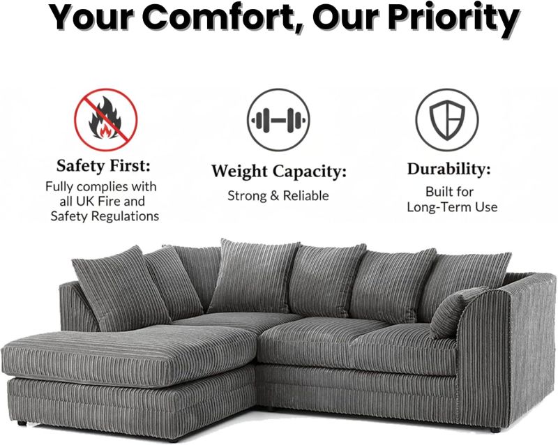 Grey Jumbo cord Left Hand Facing Scatter Back sofa