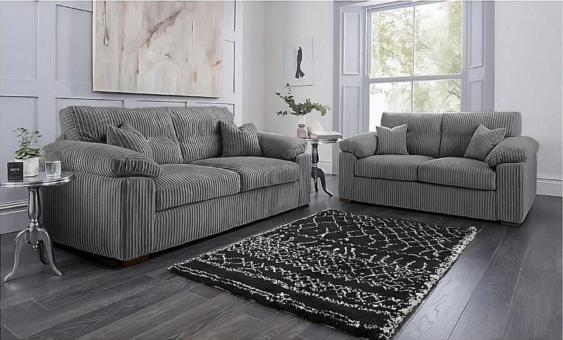 Delta Jumbo Cord Fabric Sofa, 3+2 Grey