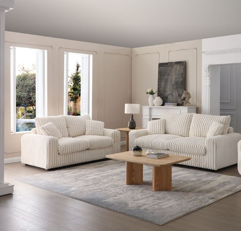 Dylan Thick Cord Fabric 3+2 Seater Sofa Set in Cream