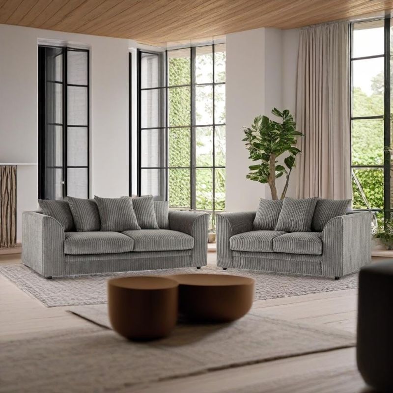 Dylan Jumbo Cord 3+2 Seater Sofa Set – Grey L Shape Sofa Suite | Modern UK
