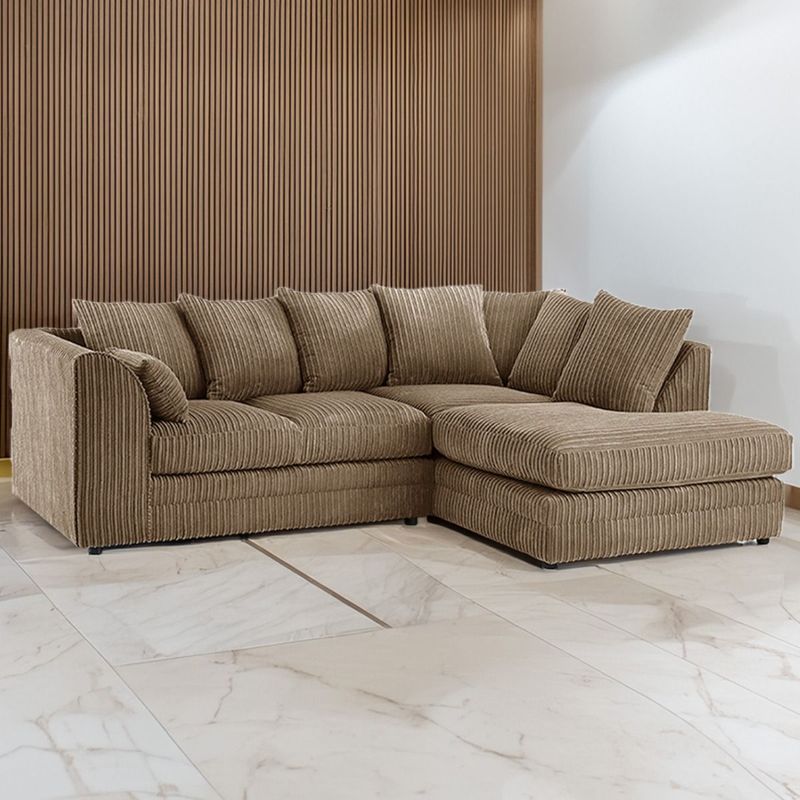 L Shape Jumbo Cord 4 Seater Coffee Corner Sofa - Right Side (Mink)