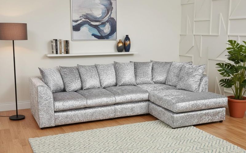 Right Hand Sectional Settee for Living Room Lounge Indoor (Silver, Right hand XL Corner)