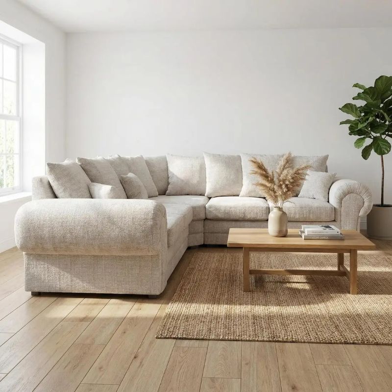 Verona Modern Chenille Corner Sofa – Spacious Deep Seats & Sleek Angular Arms