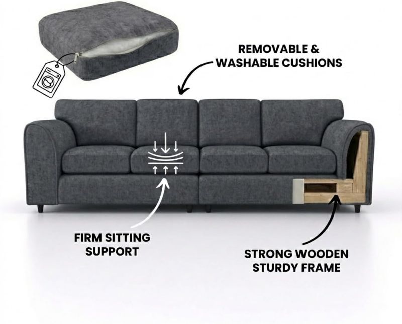 Alaska Fabric Straight 4 Seater Sofa for Modern Living Rooms