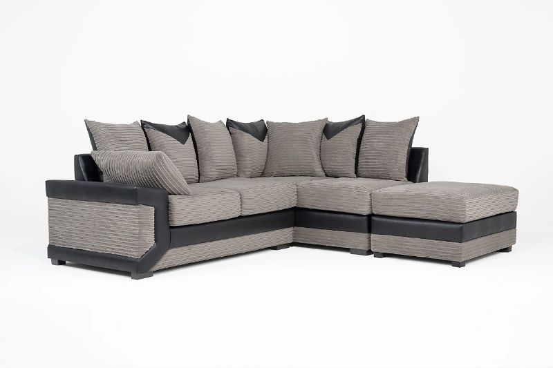 Dino Grey L Shape Corner Sofa with Footstool – Scatter Back | Left & Right Hand UK