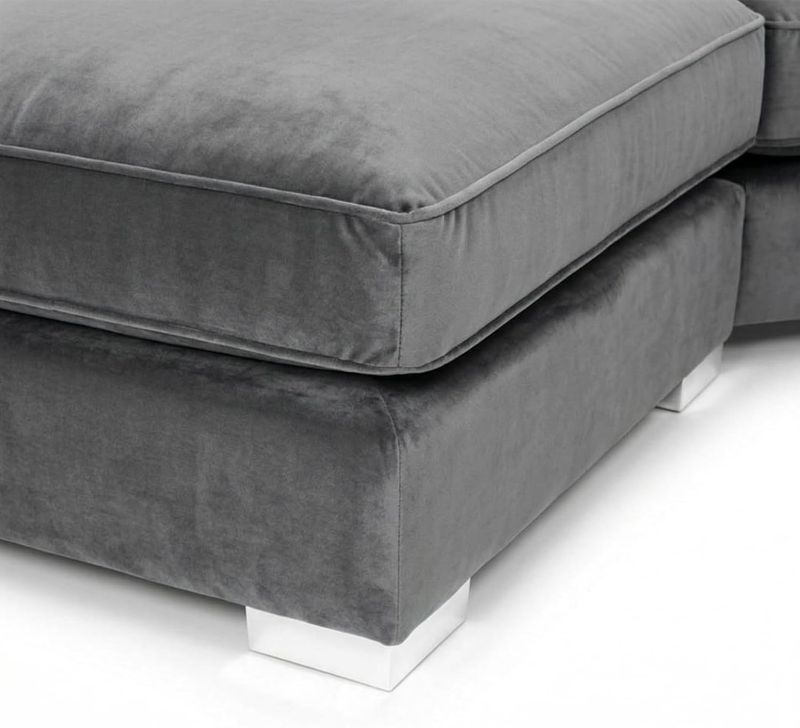 Bishop Plush Velvet U-Shape Sofa Set Large Sectional Suite (Grey, Scatter Back Cushions)