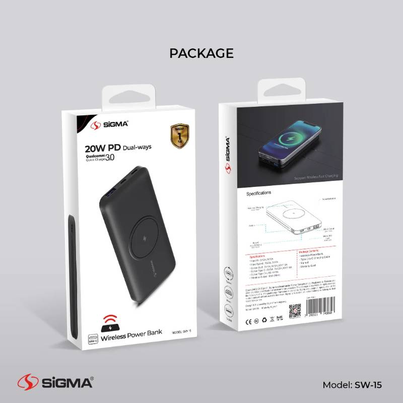 SIGMA Power Bank 10,000mah PD 20W Wireless Charging (SW-15)