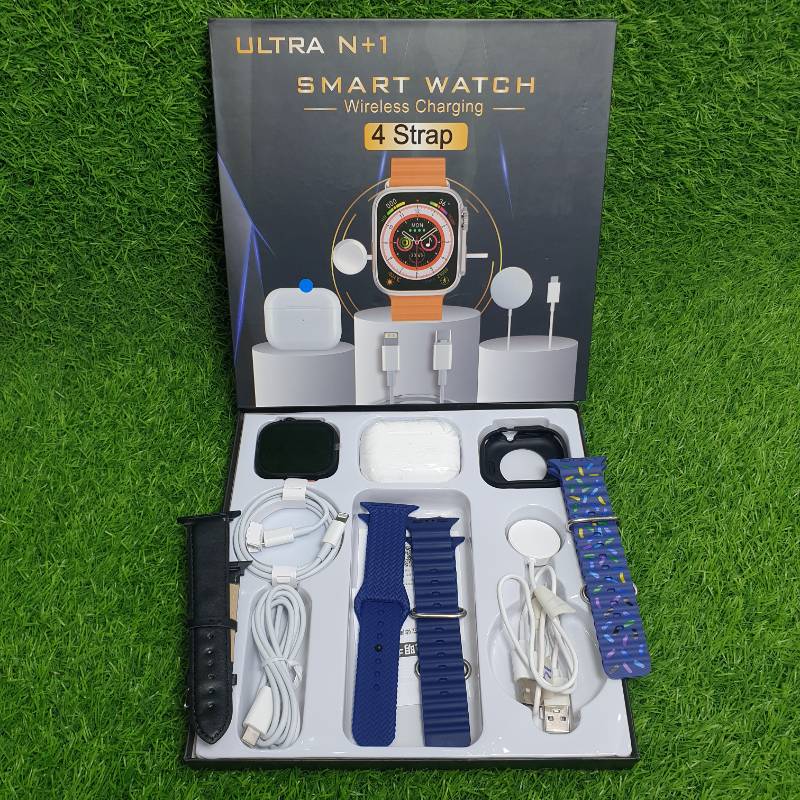 Ultra N+1 Smart Watch + Earpods + Wireless Mobile Charger & 4 Bands