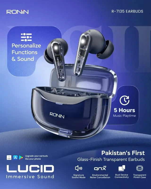 🆔 223 - RONIN - Lucid Wireless Earbuds (Model-R-7135) . . . . . . . . . . . . . . . . . . . . . . . . . . . . . . . . . . . . . . . . . . . . . . . . . . . . . . . . . . . . . . . . . . . . . . . . . . . . . . . . 🔴#Tags,(Lucid Wireless Earbuds, Bluetooth V54 Earbuds, Dual Device Connection, Quad Mic ENC Calling, Transparent Glass Finish)