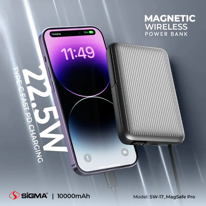 π 825 - SiGMA Wireless Power Bank 10,000mAh MagSafe Pro, 22.5w (SW-17)
