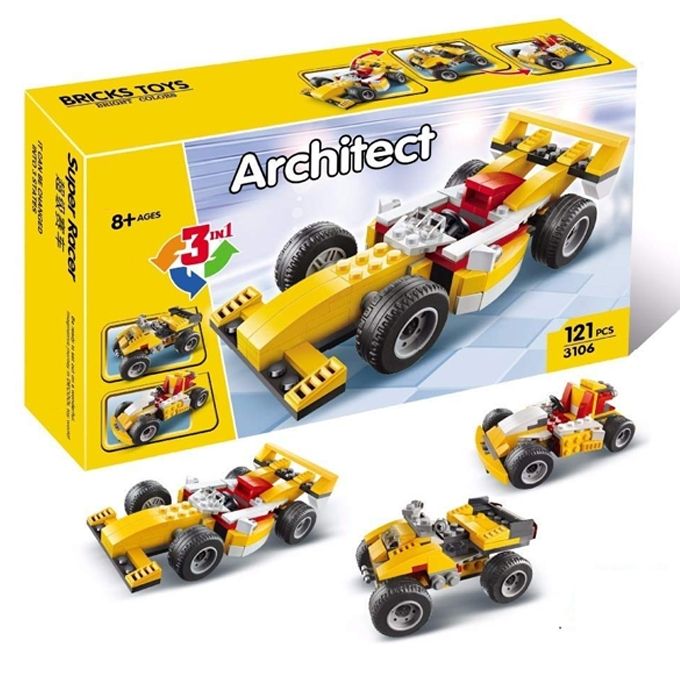 🆔 37 - Decool Architect Creator 3-in-1 Super Racer Car Building Blocks Set 3106 . . . . . . . . . . . . . . . . . . . . . . . . . . . . . . . . . . . . . . . . . . . . . . . . . . . . . . . . . . . . . . . . . . . . . . . . . . . . . . . . 🔴#Tags, (Decool 3in1 Building Set, Yellow Super Racer Blocks, Kids Educational DIY Toy, Quad Bike Go-Kart Kit, 121 PCS Model Bricks)