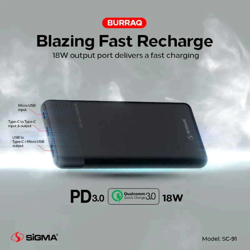 π 836 - SiGMA Burraq Power Bank 10,000mAh, 18w PD (SC-91)