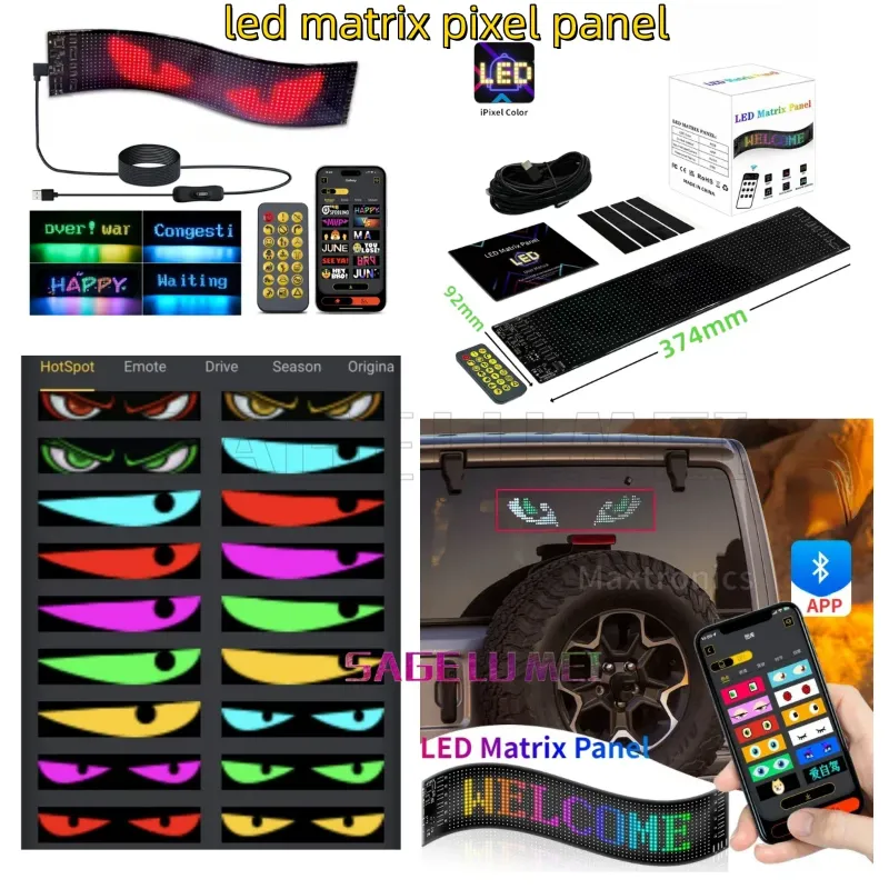🆔 30 - Car LED Matrix Panel Devil Eyes Programmable and Flexible (Size - 10.5 x 5 inch) . . . . . . . . . . . . . . . . . . . . . . . . . . . . . . . . . . . . . . . . . . . . . . . . . . . . . . . . . . . . . . . . . . . . . . . . . . . . . . . . 🔴#Tags, (DIY Flexible LED Screen, Car Window Display Panel, Bluetooth App Remote Control, IP65 Waterproof Light, Customizable Pixel Animation)