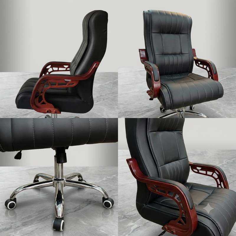 🆔 187 - Ergonomic Leather Executive Office Chair  . . . . . . . . . . . . . . . . . . . . . . . . . . . . . . . . . . . . . . . . . . . . . . . . . . . . . . . . . . . . . . . . . . . . . . . . . . . . . . . . 🔴#Tags,(Executive Office Chair, Black Leather Desk Seat, High Back Swivel Chair, Premium Ergonomic Workstool, Wooden Armrest Boss Chair)