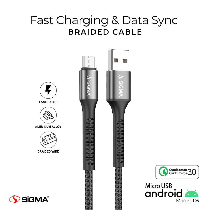 🆔 864 - SiGMA Braided Cable Micro, 3.0A (C6)