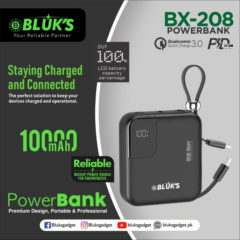 🆔 777 - BLUK's Pocket-Friendly Power Bank 10,000mAh 22.5w (BX-208)