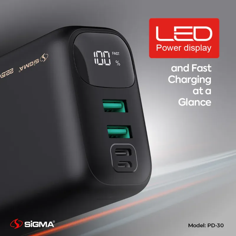 π 827 - SiGMA Shaheen Power Bank 30,000mAh, 22.5w (PD-30)