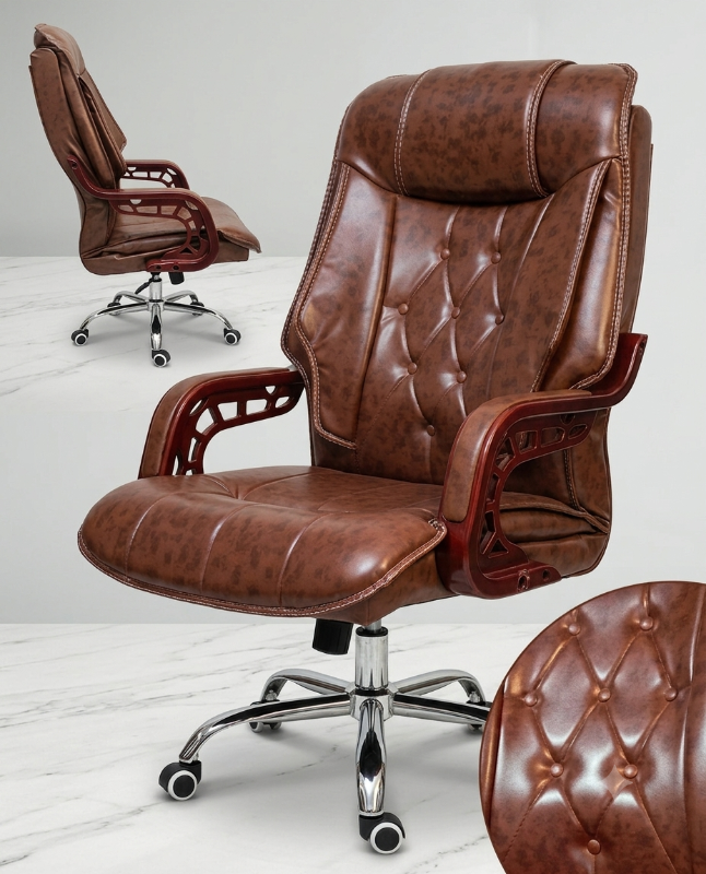 🆔 189 - Tufted Leather Executive Office Chair . . . . . . . . . . . . . . . . . . . . . . . . . . . . . . . . . . . . . . . . . . . . . . . . . . . . . . . . . . . . . . . . . . . . . . . . . . . . . . . . 🔴#Tags,(Executive Office Chair, Brown Leather Boss Chair, High Back Swivel Seat, Ergonomic Tufted Desk Chair, Premium Wooden Armrest Chair)