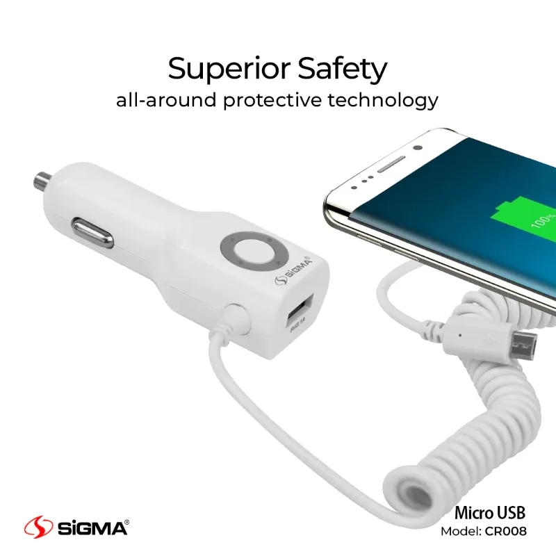 π 842 - SiGMA Diamond Series Car Charger with Built-in Micro Cable, 3.4A (CR008)