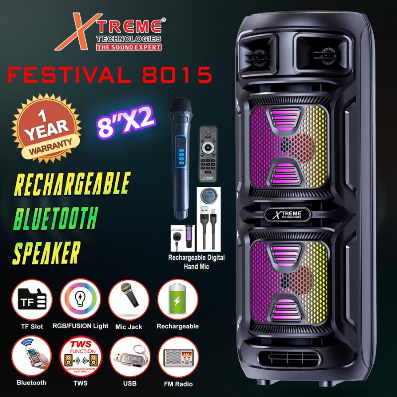 🆔 194 - Xtreme Festival Rechargeable 8x2 Speaker (Model-8015)  . . . . . . . . . . . . . . . . . . . . . . . . . . . . . . . . . . . . . . . . . . . . . . . . . . . . . . . . . . . . . . . . . . . . . . . . . . 🔴#Tags,(Rechargeable Bluetooth Speaker, Dual Eight Inch Speaker, Wireless Mic Trolley Speaker, RGB Light Party Speaker, Festival Bluetooth Speaker)