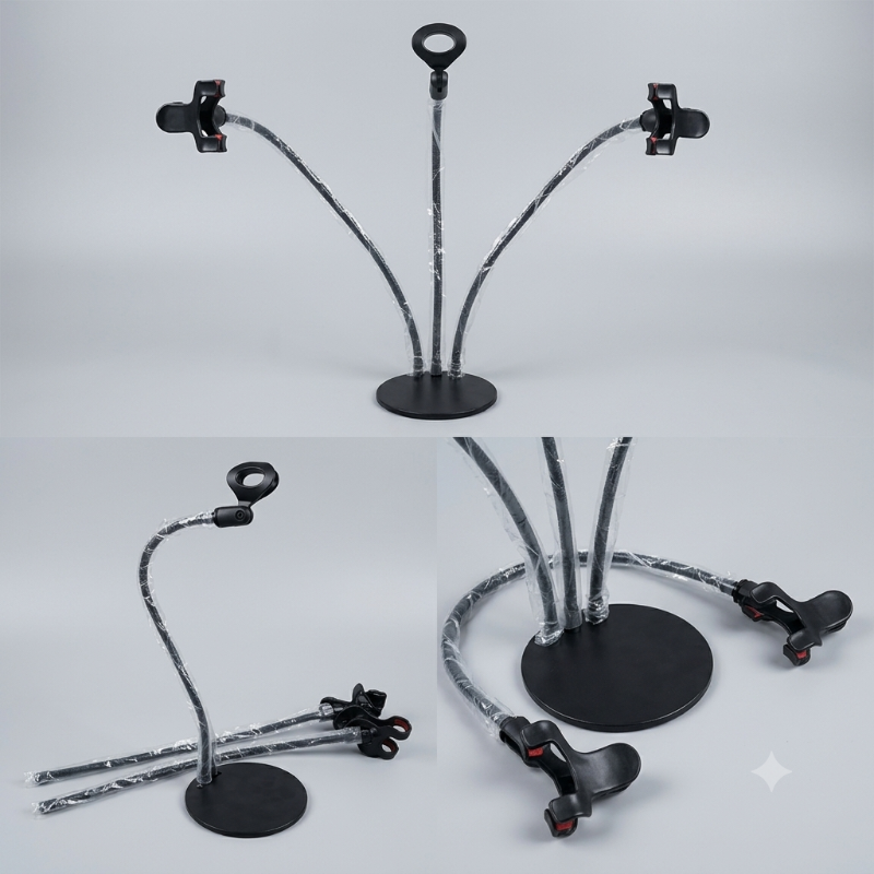 🆔 201 - Metal Base Table & Desk Stand 3 in 1 . . . . . . . . . . . . . . . . . . . . . . . . . . . . . . . . . . . . . . . . . . . . . . . . . . . . . . . . . . . . . . . . . . . . . . . . . . . . . . . . 🔴#Tags,(Flexible Triple Arm Phone Stand, Adjustable Multi Clip Mobile Holder, Heavy Duty Round Base Mount, Desktop Gooseneck Phone Bracket, Hands Free Smartphone Holder)