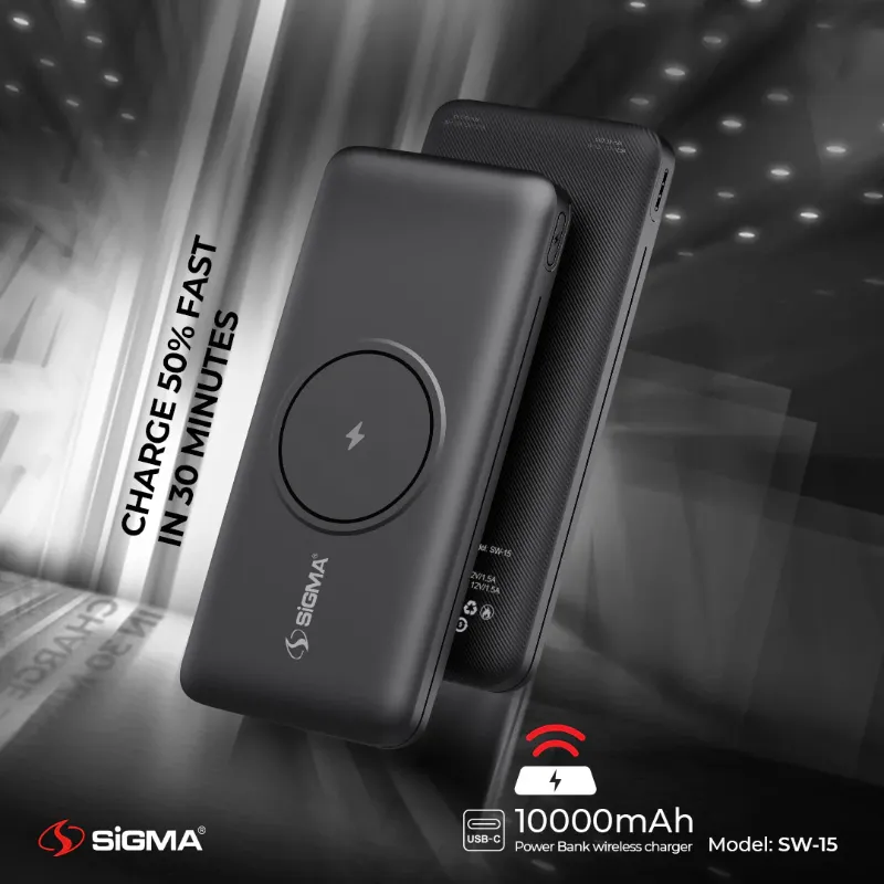 π 837 - SiGMA Wireless Power Bank 10,000mAh, 20w PD (SW-15)