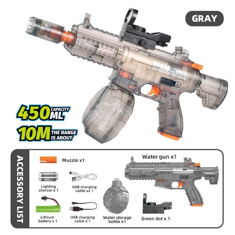 🆔 172 - M416 Electric Water Gun (Model-M416)  . . . . . . . . . . . . . . . . . . . . . . . . . . . . . . . . . . . . . . . . . . . . . . . . . . . . . . . . . . . . . . . . . . . . . . . . . . . . . . . . 🔴#Tags,(Electric Water Gun Toy, Automatic High Pressure Blaster, Transparent Water Gun, Rechargeable Summer Toy, Outdoor Water Battle)