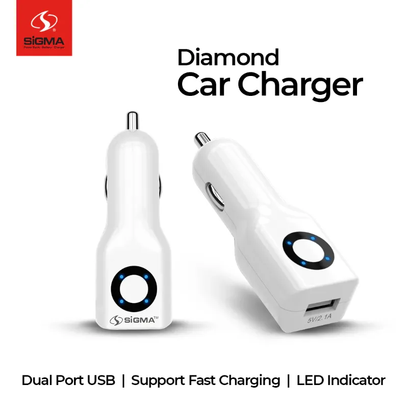 π 842 - SiGMA Diamond Series Car Charger with Built-in Micro Cable, 3.4A (CR008)