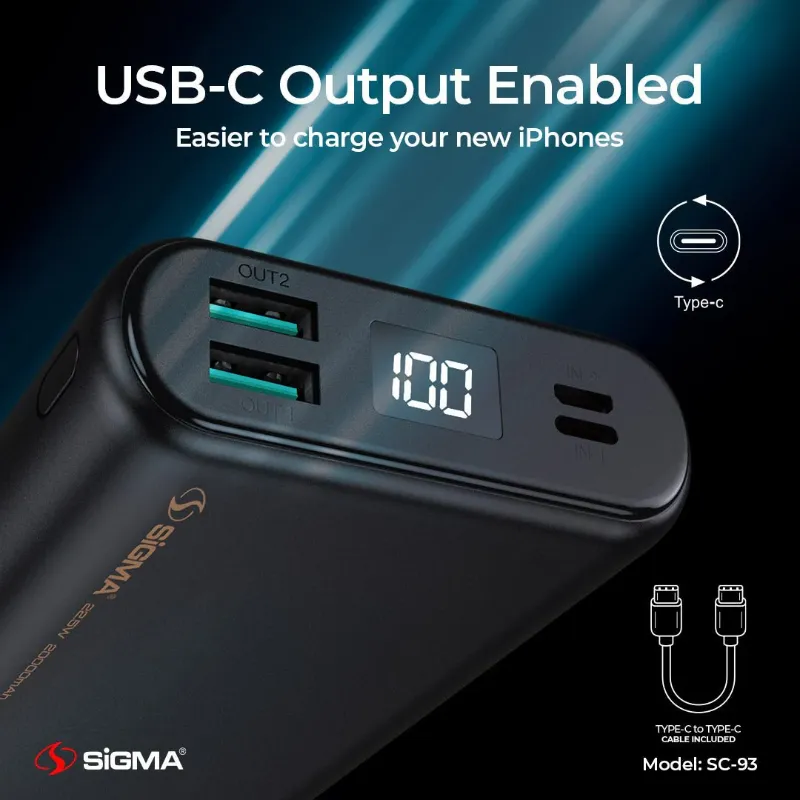 π 831 - SiGMA Ababeel Power Bank 20,000mAh, 22.5w (SC-93)