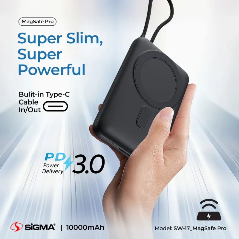 π 825 - SiGMA Wireless Power Bank 10,000mAh MagSafe Pro, 22.5w (SW-17)