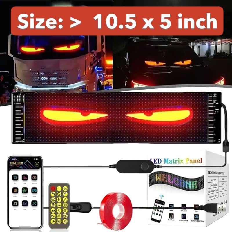 🆔 30 - Car LED Matrix Panel Devil Eyes Programmable and Flexible (Size - 10.5 x 5 inch) . . . . . . . . . . . . . . . . . . . . . . . . . . . . . . . . . . . . . . . . . . . . . . . . . . . . . . . . . . . . . . . . . . . . . . . . . . . . . . . . 🔴#Tags, (DIY Flexible LED Screen, Car Window Display Panel, Bluetooth App Remote Control, IP65 Waterproof Light, Customizable Pixel Animation)