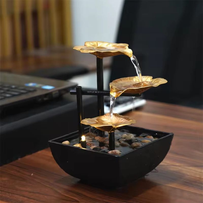 🆔 004 - Lotus Leaf Desktop Mini Indoor 3 Layer Fountain with Automatic Pump & Reflective Lighting . . . . . . . . . . . . . . . . . . . . . . . . . . . . . . . . . . . . . . . . . . . . . . . . . . . . . . . . . . . . . . . . . . . . . . . . . . . . . . . . 🔴#Tags, (Desktop Fountain, Tabletop Waterfall, Meditation Decor, Reflective Lighting, Decoration, Office)