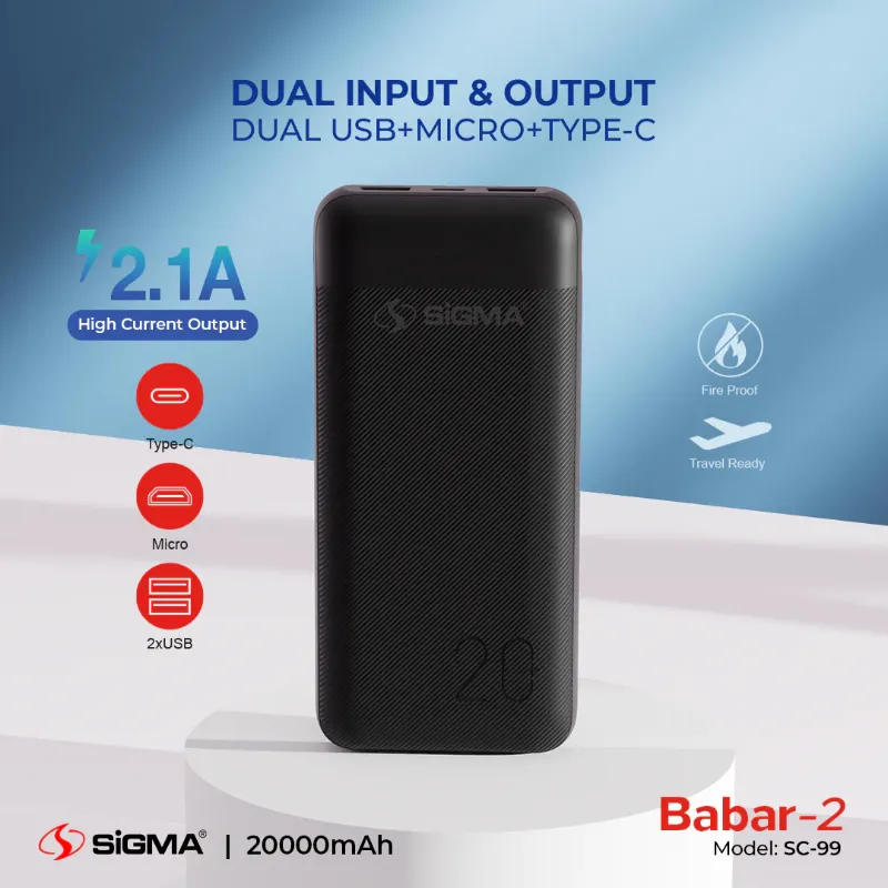 π 830 - SiGMA BABAR-2 Power Bank 20,000mAh, 2.1A (SC-99)