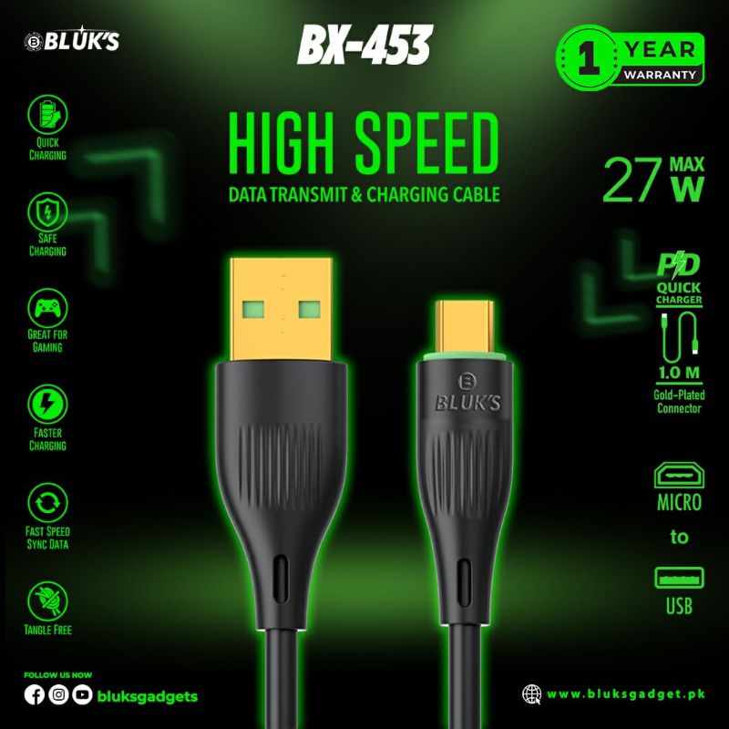 🆔 784 - BLUK's Micro Cable 27w (BX-453) . . . . . . . . . . . . . . . . . . . . . . . . . . . . . . . . . . . . . . . . . . . . . . . . . . . . . . . . . . . . . . . . . . . . . . . . . . . . . . . . 🔴#Tags, (Mobile, Cable)