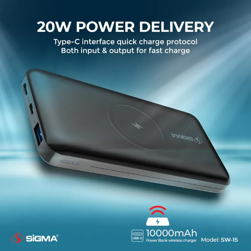 π 837 - SiGMA Wireless Power Bank 10,000mAh, 20w PD (SW-15)