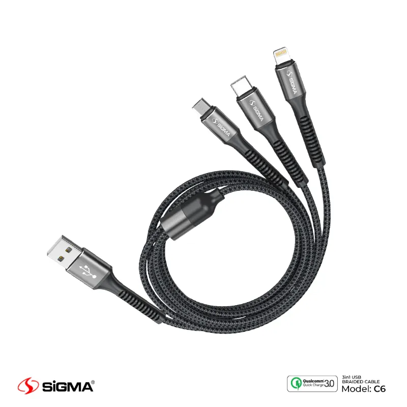 🆔 865 - SiGMA Braided Cable 3 in 1, 3.0A (C6)