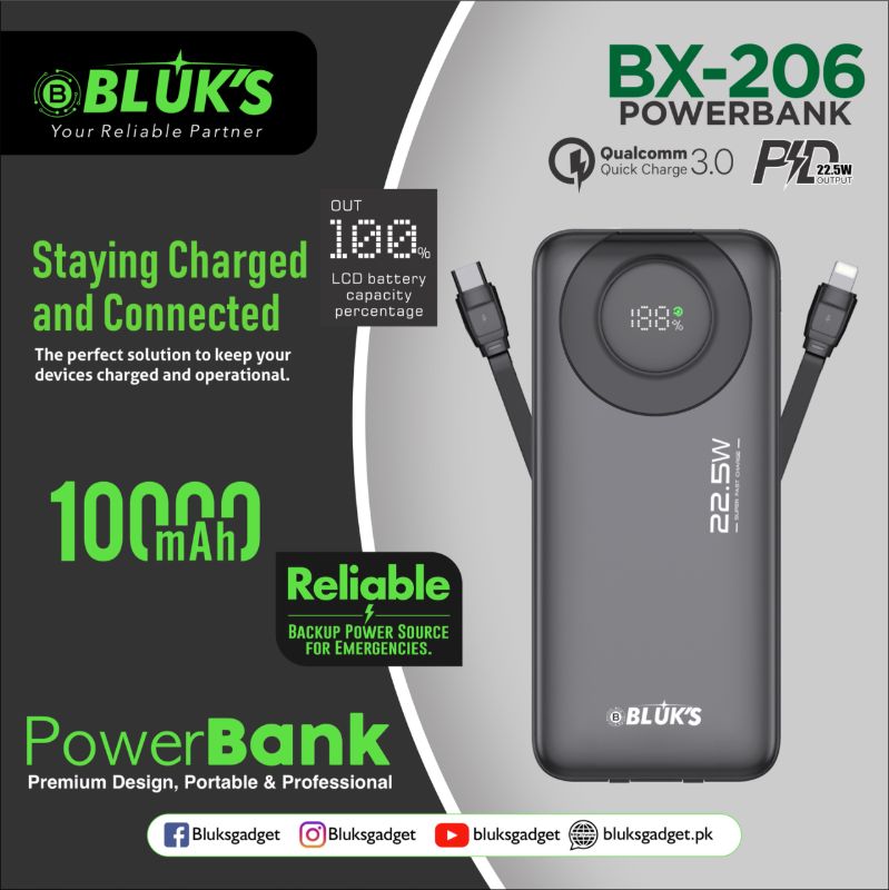 🆔 772 - BLUK's SwiftCharge Power Bank 10,000mAh 22.5w (BX-206)