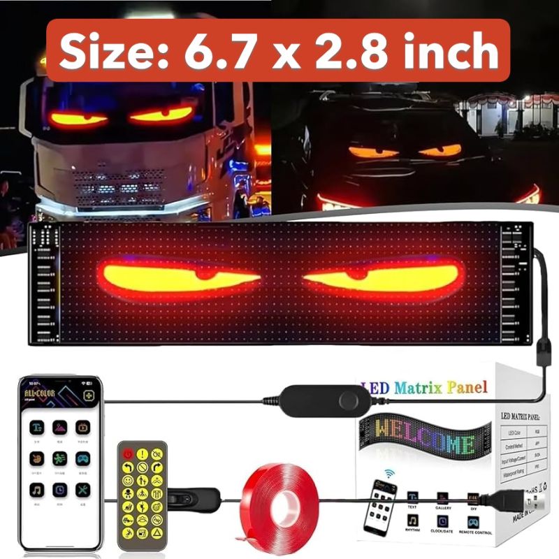 🆔 21 - Car LED Matrix Panel Devil Eyes Programmable and Flexible (Size - 67 x 28 inch) . . . . . . . . . . . . . . . . . . . . . . . . . . . . . . . . . . . . . . . . . . . . . . . . . . . . . . . . . . . . . . . . . . . . . . . . . . . . . . . . 🔴#Tags, (DIY Flexible LED Screen, Car Window Display Panel, Bluetooth App Remote Control, IP65 Waterproof Light, Customizable Pixel Animation)