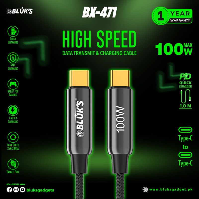 🆔 781 - BLUK's PD Cable 100w (BX-471) . . . . . . . . . . . . . . . . . . . . . . . . . . . . . . . . . . . . . . . . . . . . . . . . . . . . . . . . . . . . . . . . . . . . . . . . . . . . . . . . 🔴#Tags, (Mobile, charging Cable)