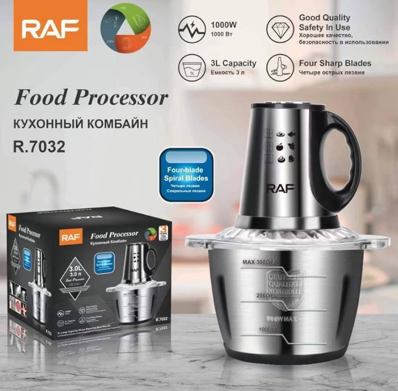 🆔 46 - RAF Electric Meat Chopper 3L Stainless Steel Grinder (R-7032) . . . . . . . . . . . . . . . . . . . . . . . . . . . . . . . . . . . . . . . . . . . . . . . . . . . . . . . . . . . . . . . . . . . . . . . . . . . . . . . . 🔴#Tags, (Electric 3L Meat Grinder Machine, 1000W Stainless Steel Food Processor, Kitchen Chopper for Kema Cutting, Fast Meat Crushing Tool, Detachable Household Grinder)