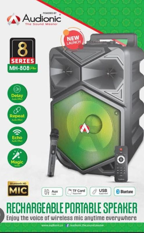 🆔 63 - Audionic MH-808 Plus Portable Speaker . . . . . . . . . . . . . . . . . . . . . . . . . . . . . . . . . . . . . . . . . . . . . . . . . . . . . . . . . . . . . . . . . . . . . . . . . . . . . . . . 🔴#Tags, (Wireless Rechargeable Karaoke Speaker, 8 Inch Woofer Speaker, HD Handheld Magic Voice Mic, Bluetooth TF Card USB AUX, Echo Delay Repeat Effects)
