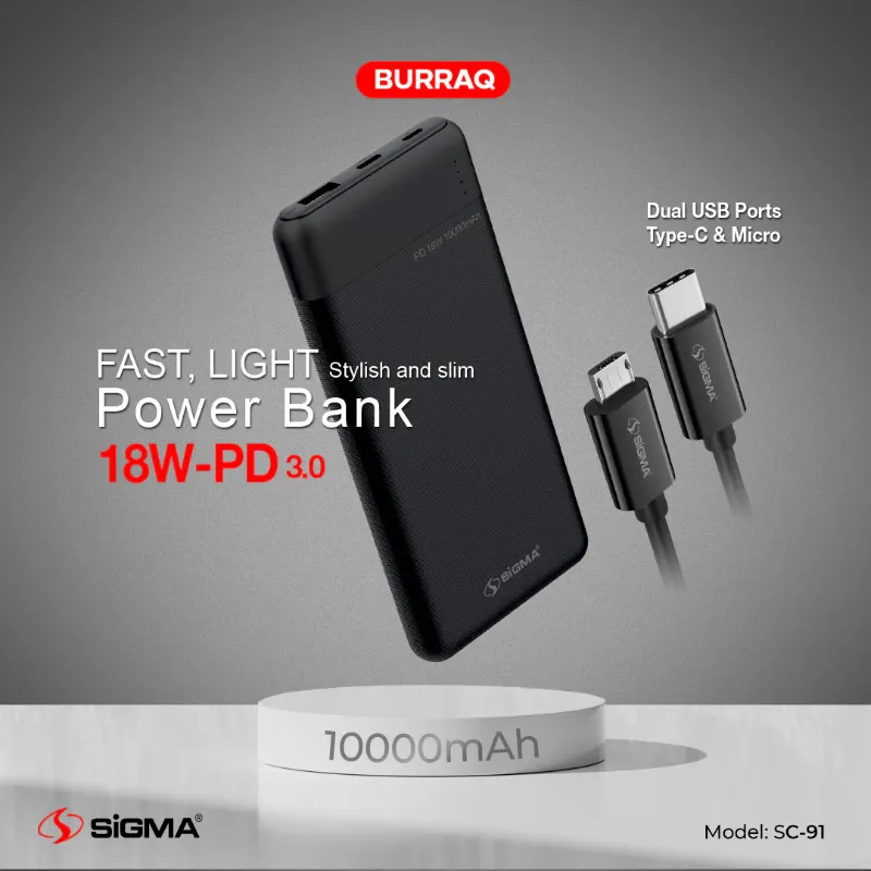 π 836 - SiGMA Burraq Power Bank 10,000mAh, 18w PD (SC-91)