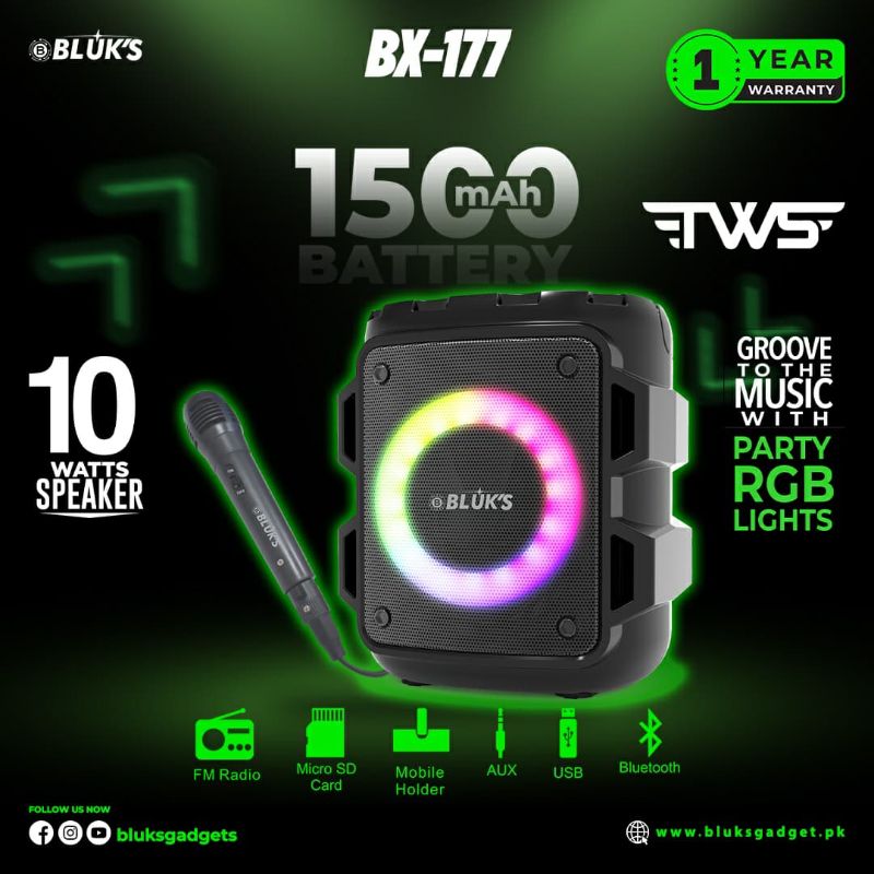 🆔 733 - BLUK's Max Karaoke Speaker with Mic (BX-177)